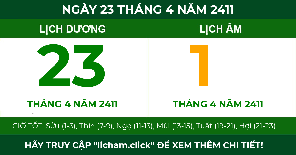 lịch âm ngày 23 tháng 4 năm 2411