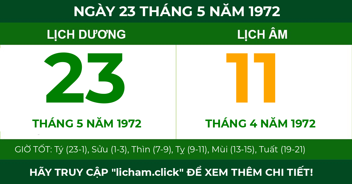 lịch âm ngày 23 tháng 5 năm 1972