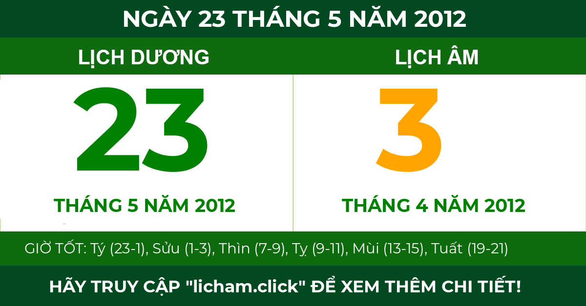 lịch âm ngày 23 tháng 5 năm 2012