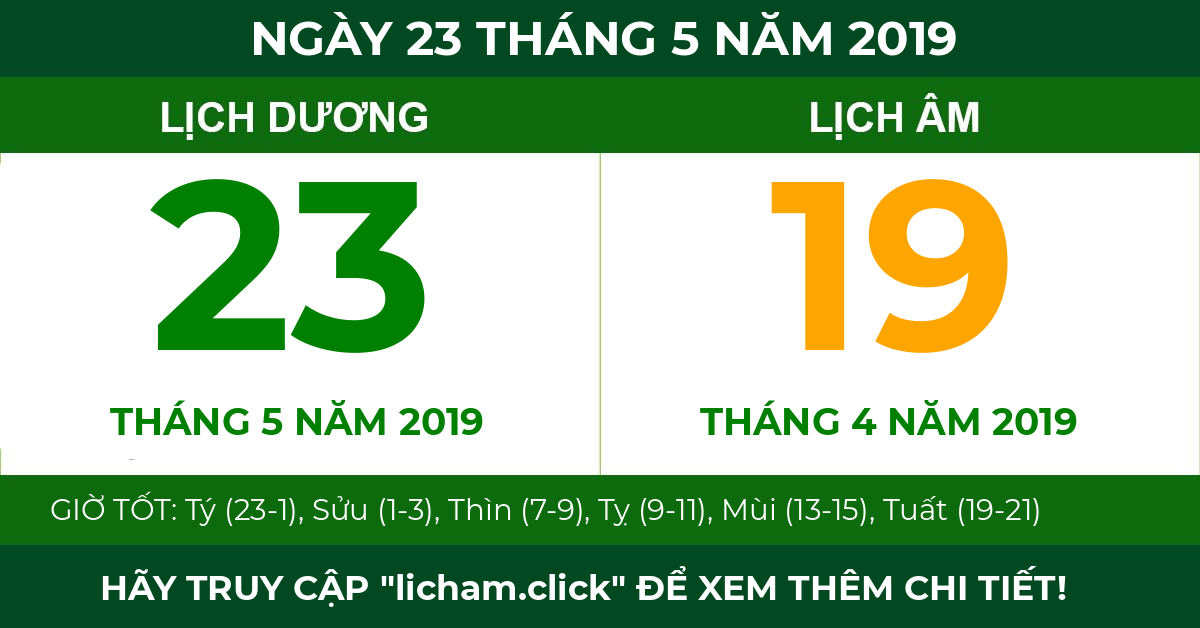 lịch âm ngày 23 tháng 5 năm 2019