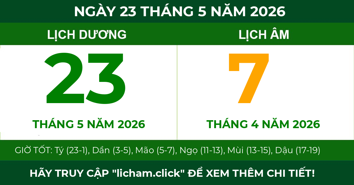 lịch âm ngày 23 tháng 5 năm 2026