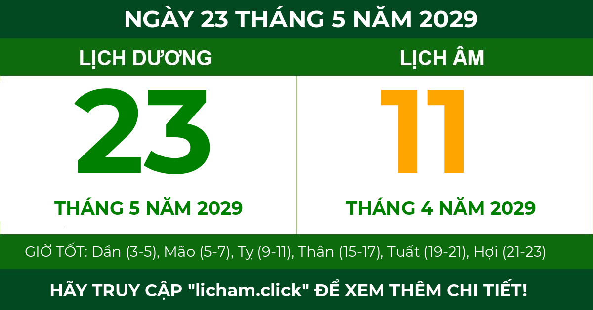 lịch âm ngày 23 tháng 5 năm 2029