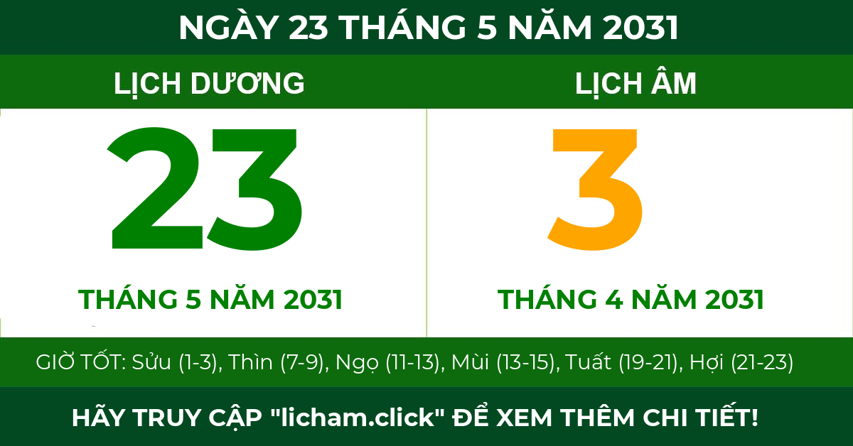 lịch âm ngày 23 tháng 5 năm 2031