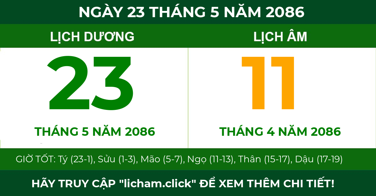 lịch âm ngày 23 tháng 5 năm 2086
