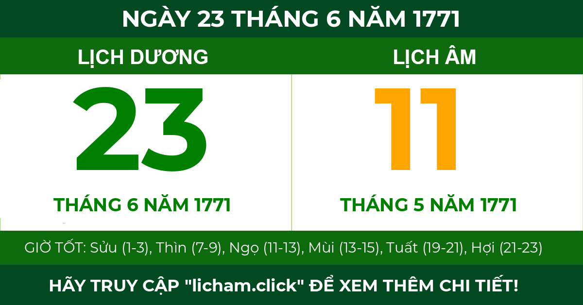 lịch âm ngày 23 tháng 6 năm 1771