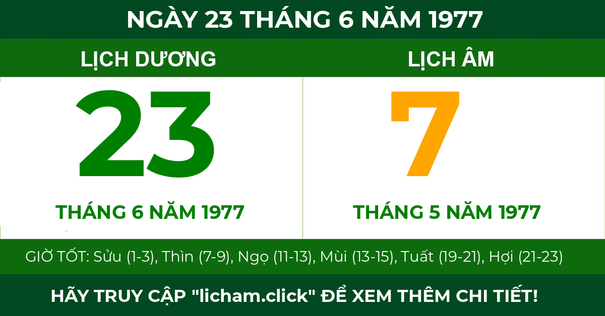 lịch âm ngày 23 tháng 6 năm 1977