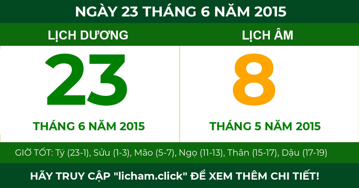 lịch âm ngày 23 tháng 6 năm 2015