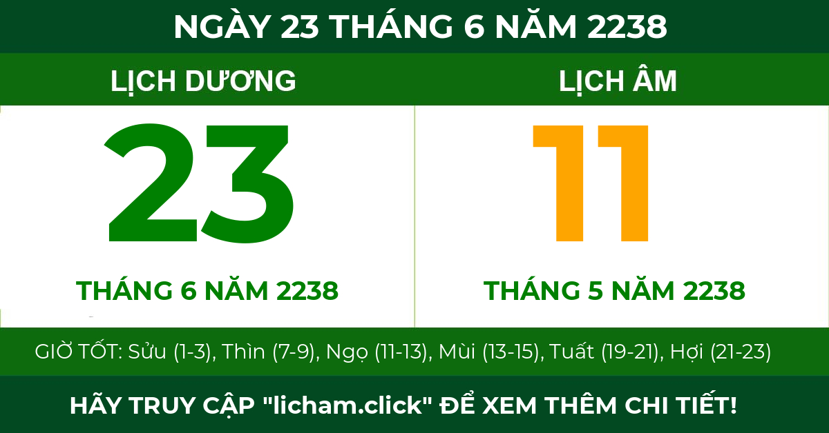 lịch âm ngày 23 tháng 6 năm 2238