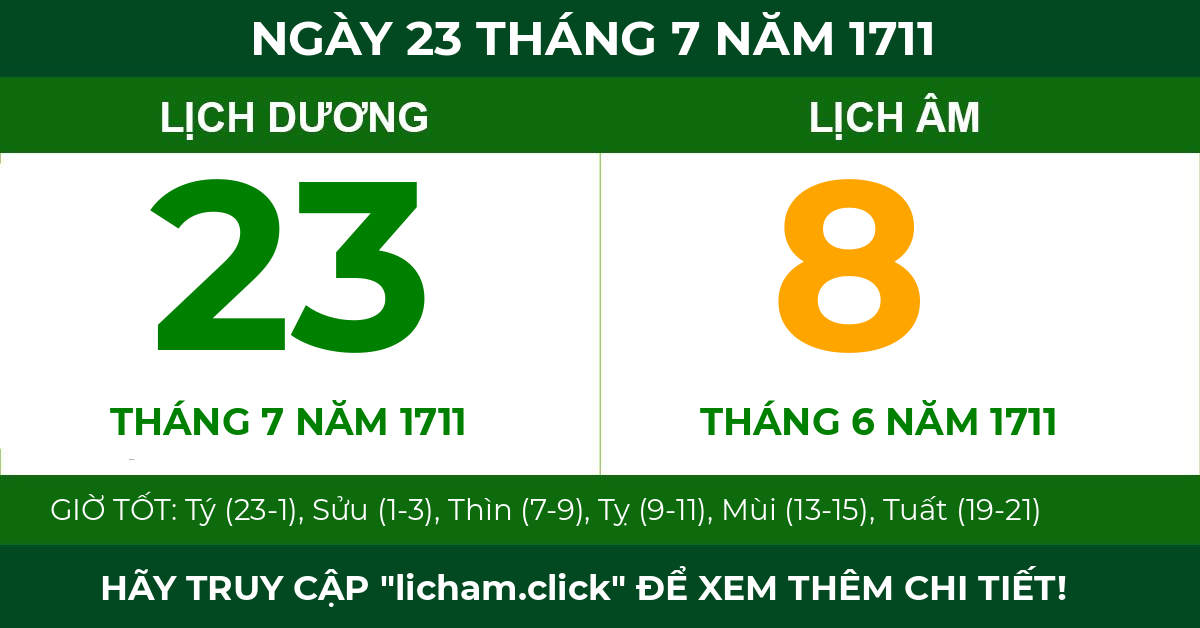 lịch âm ngày 23 tháng 7 năm 1711