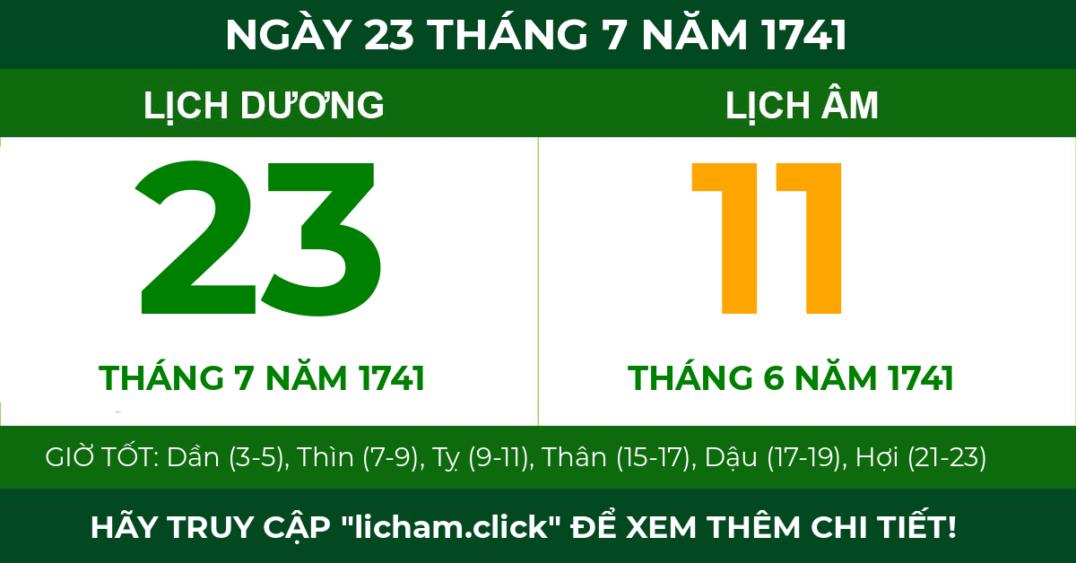 lịch âm ngày 23 tháng 7 năm 1741