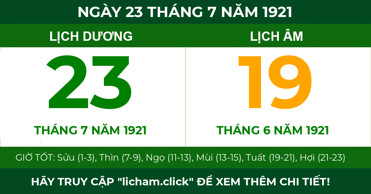 lịch âm ngày 23 tháng 7 năm 1921