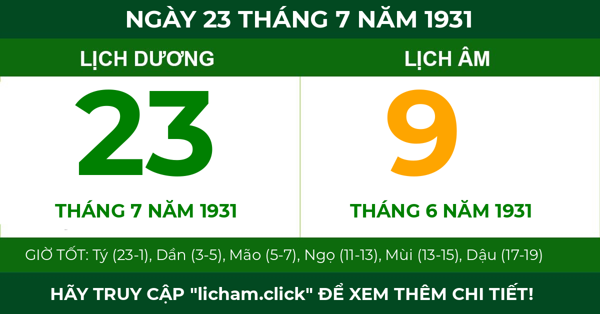 lịch âm ngày 23 tháng 7 năm 1931