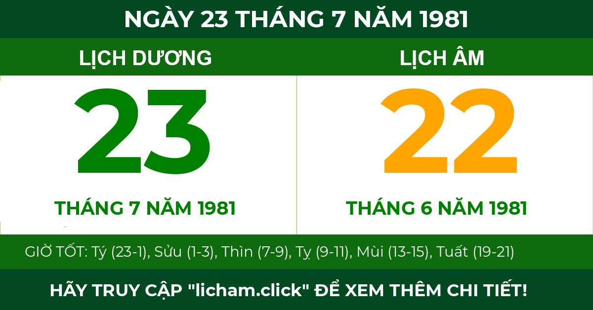lịch âm ngày 23 tháng 7 năm 1981