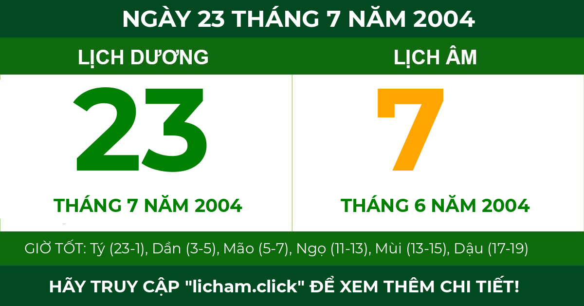 lịch âm ngày 23 tháng 7 năm 2004