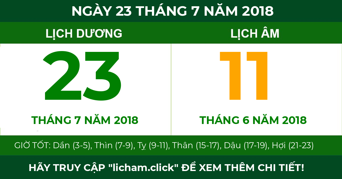 lịch âm ngày 23 tháng 7 năm 2018
