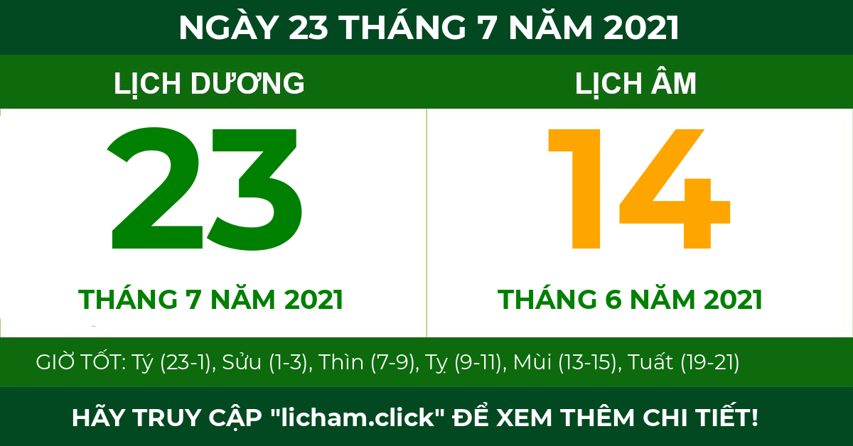 lịch âm ngày 23 tháng 7 năm 2021
