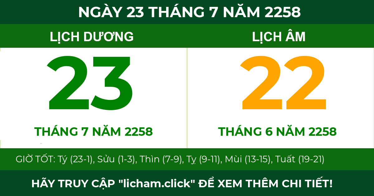 lịch âm ngày 23 tháng 7 năm 2258