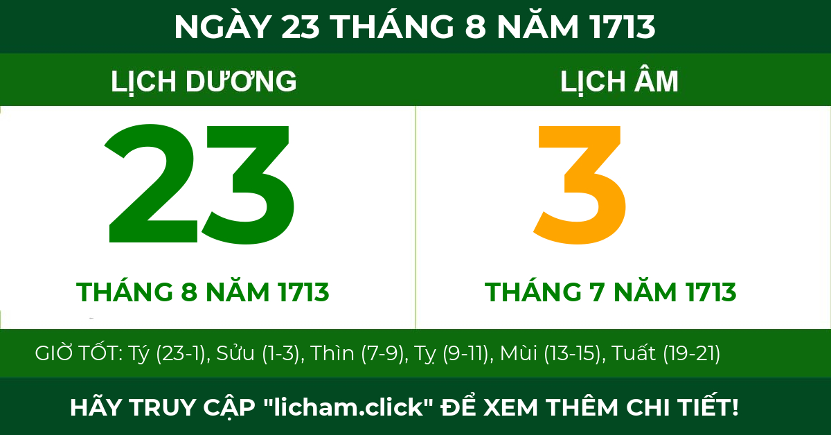 lịch âm ngày 23 tháng 8 năm 1713