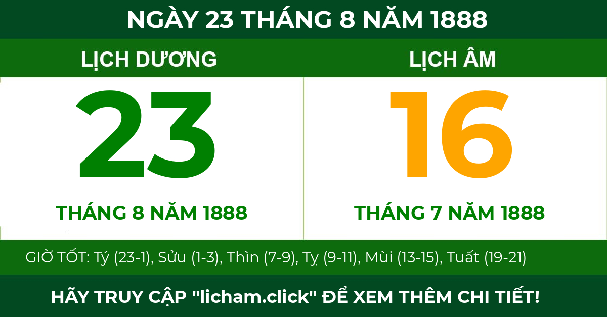 lịch âm ngày 23 tháng 8 năm 1888