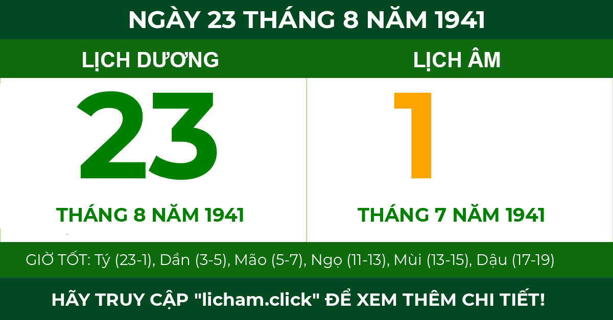 lịch âm ngày 23 tháng 8 năm 1941