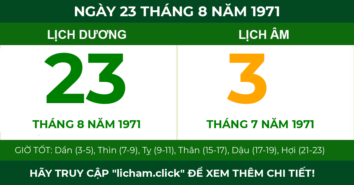 lịch âm ngày 23 tháng 8 năm 1971