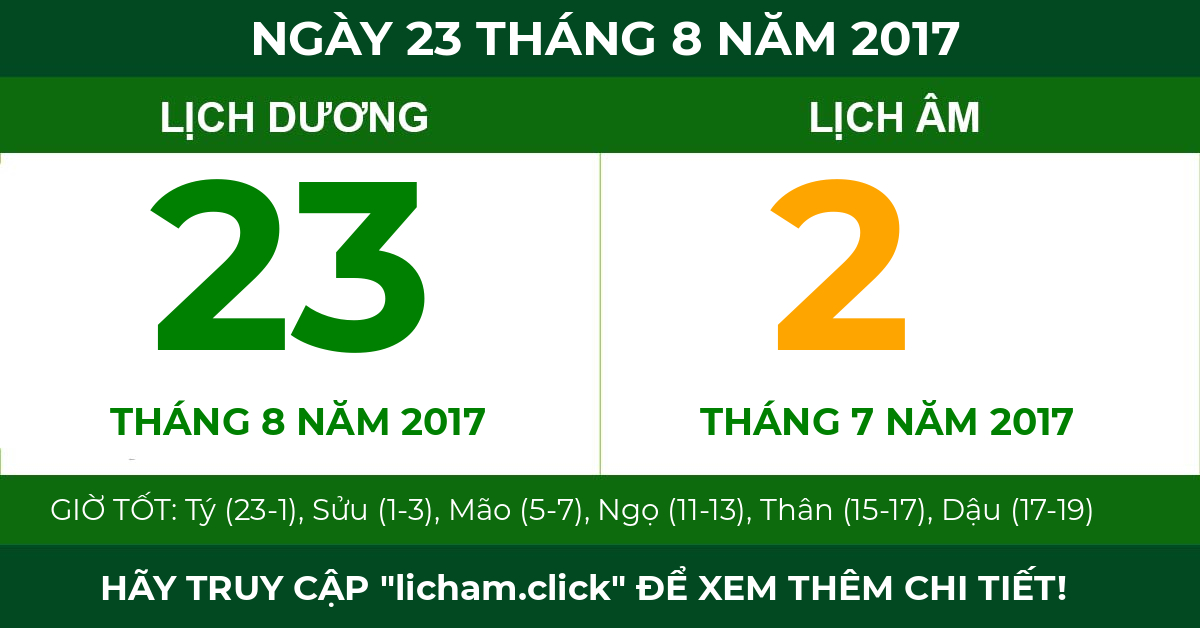 lịch âm ngày 23 tháng 8 năm 2017