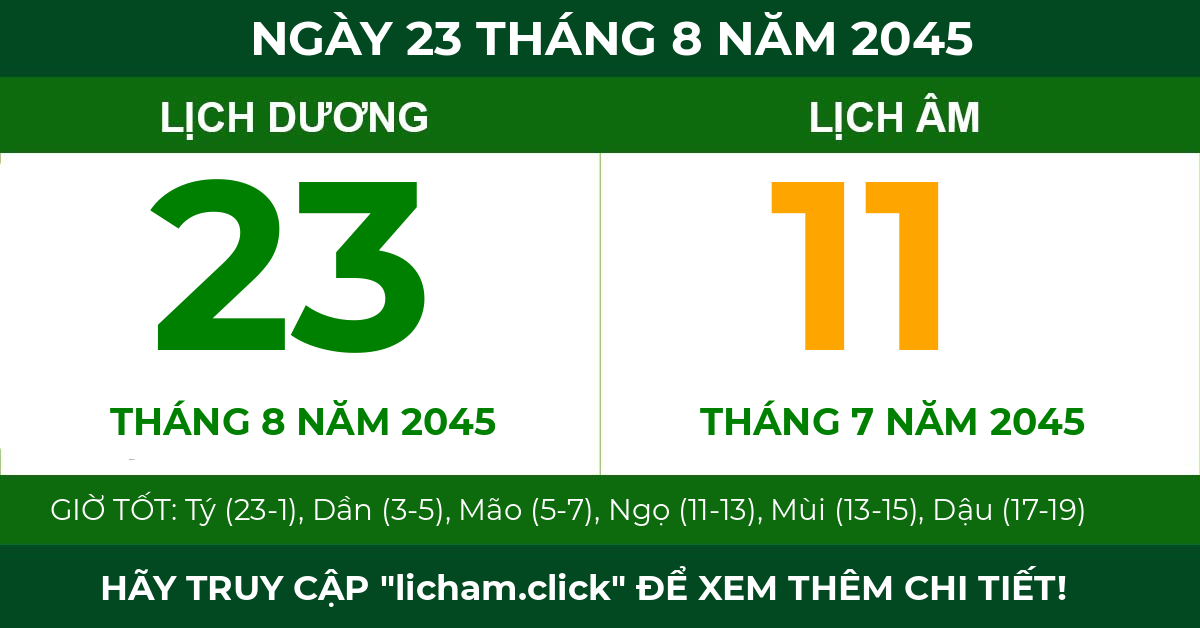 lịch âm ngày 23 tháng 8 năm 2045
