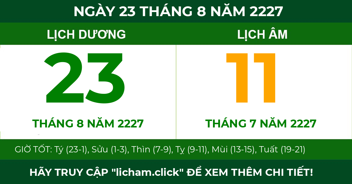 lịch âm ngày 23 tháng 8 năm 2227