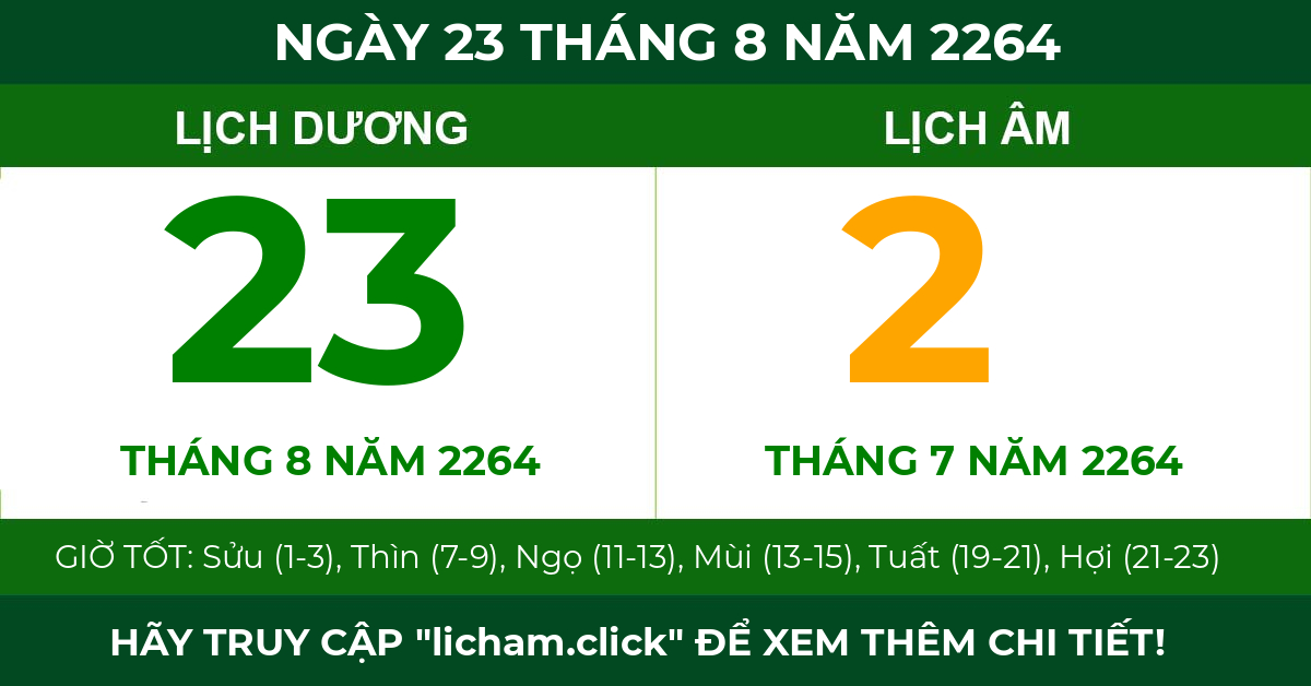 lịch âm ngày 23 tháng 8 năm 2264