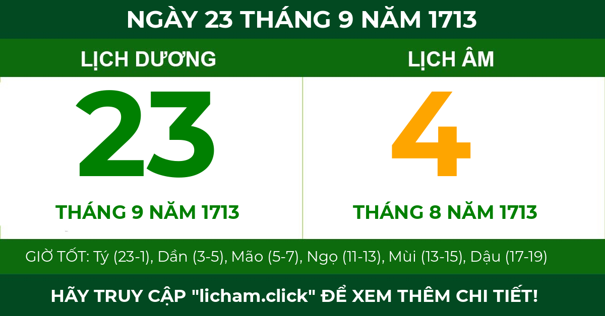 lịch âm ngày 23 tháng 9 năm 1713