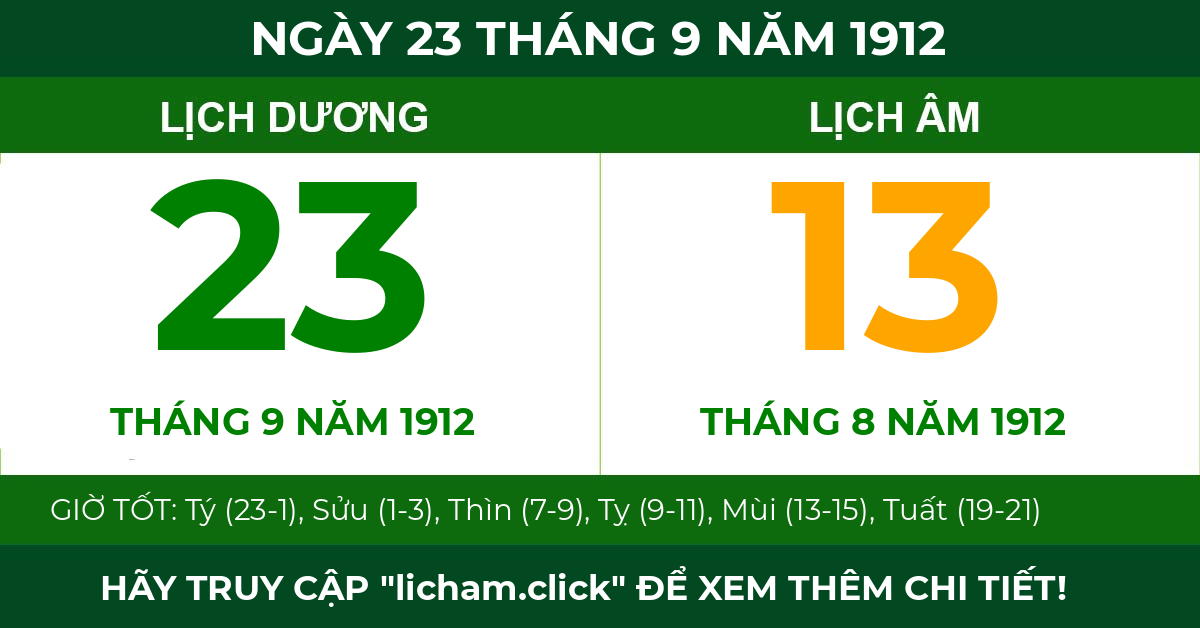 lịch âm ngày 23 tháng 9 năm 1912