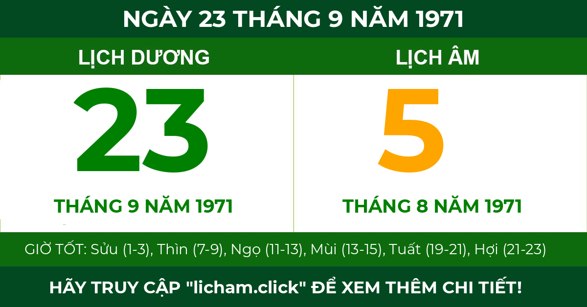 lịch âm ngày 23 tháng 9 năm 1971