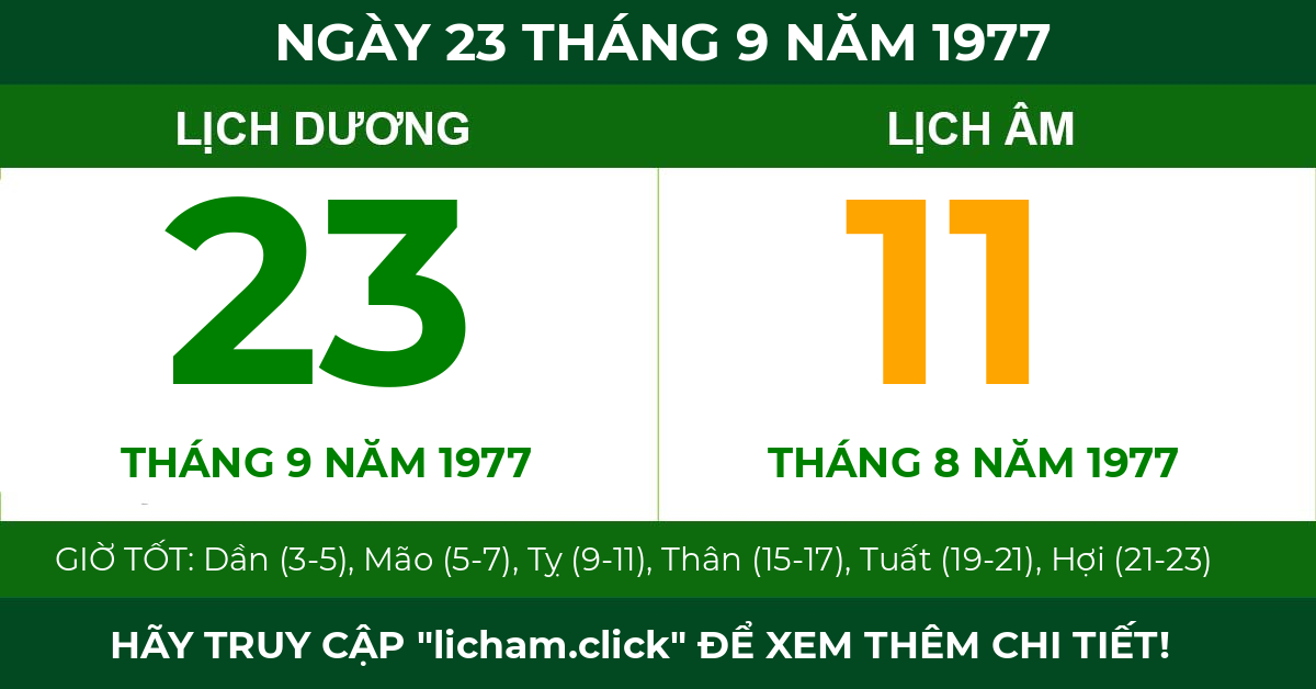 lịch âm ngày 23 tháng 9 năm 1977