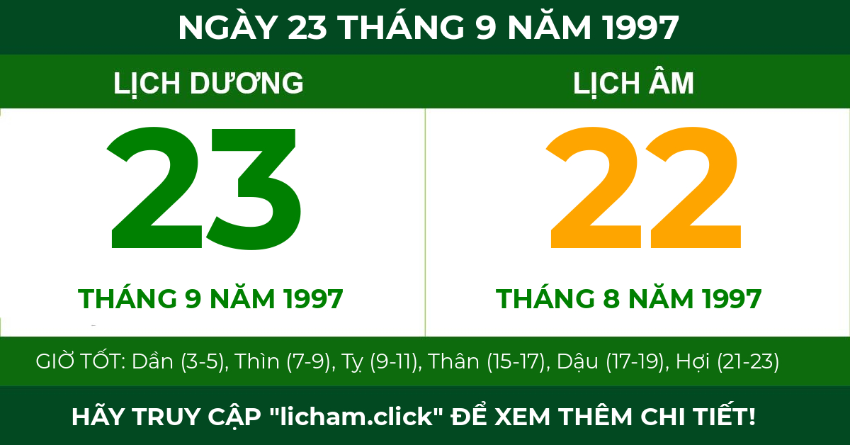 lịch âm ngày 23 tháng 9 năm 1997