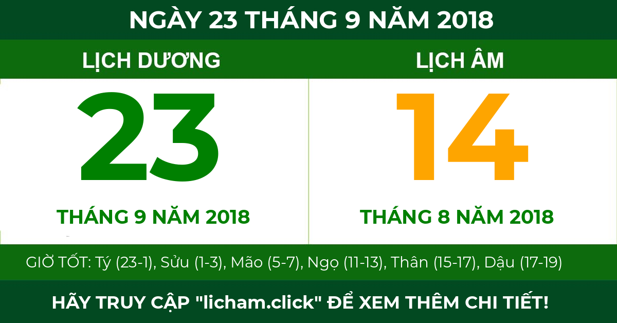 lịch âm ngày 23 tháng 9 năm 2018