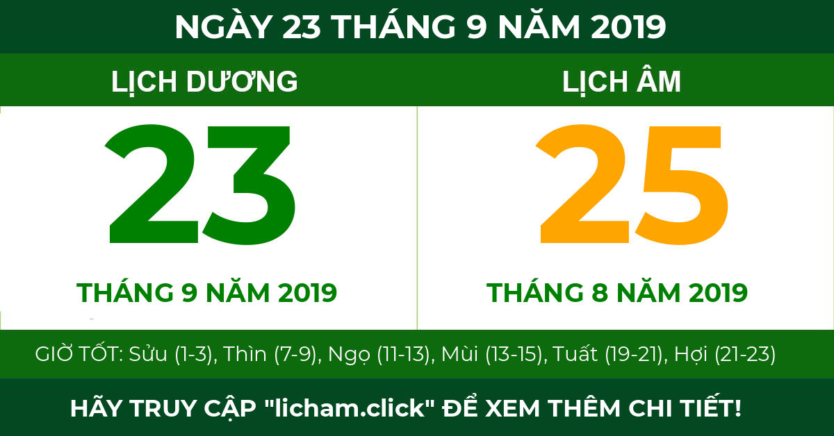 lịch âm ngày 23 tháng 9 năm 2019