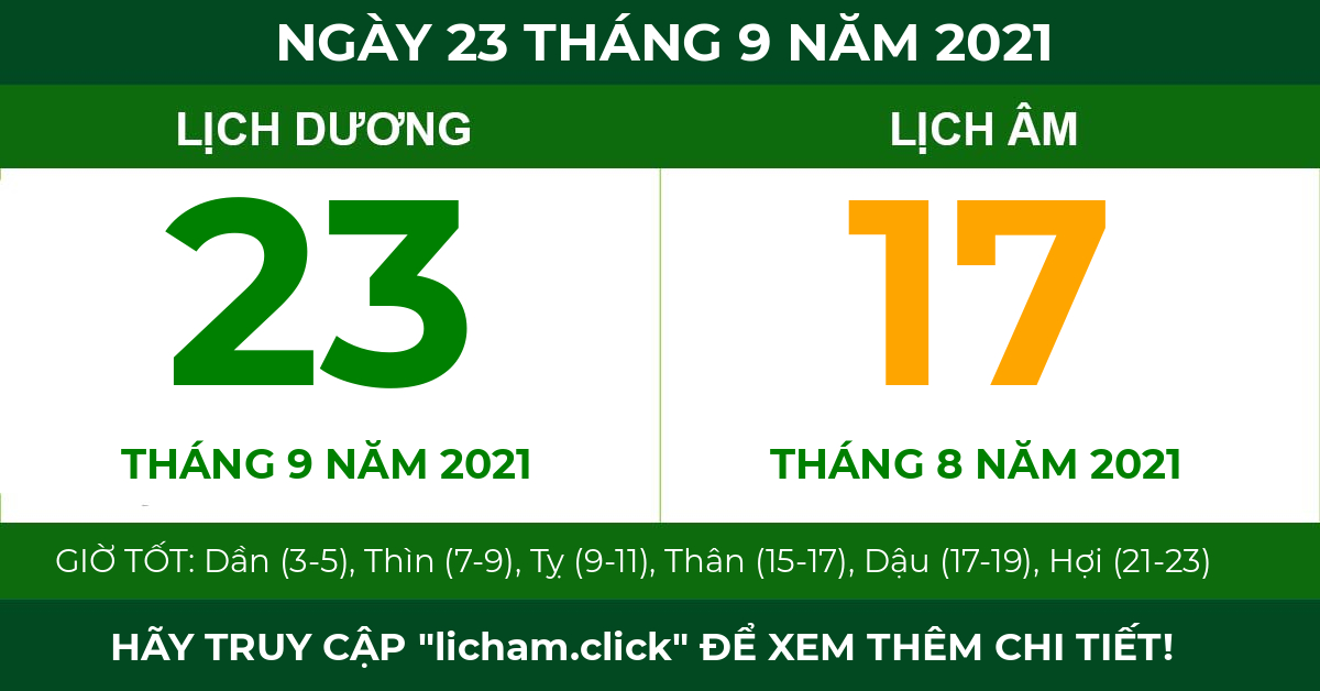 lịch âm ngày 23 tháng 9 năm 2021
