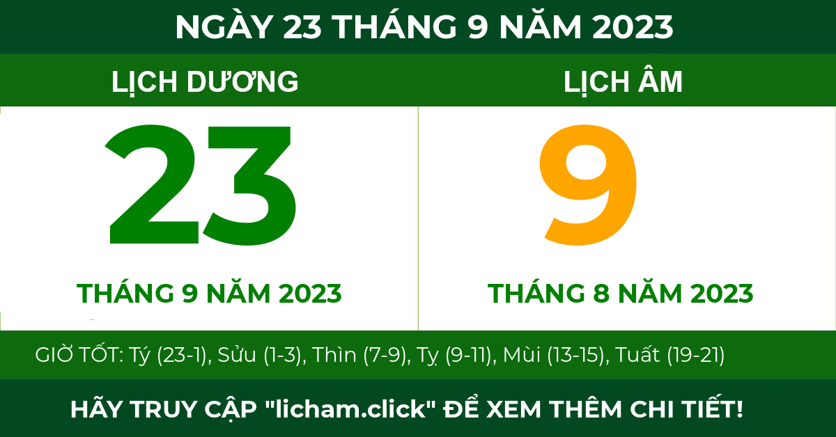 lịch âm ngày 23 tháng 9 năm 2023
