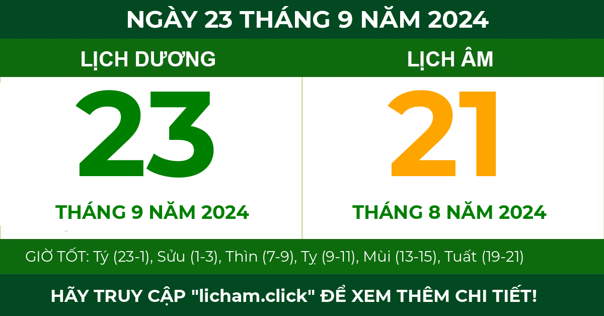 lịch âm ngày 23 tháng 9 năm 2024
