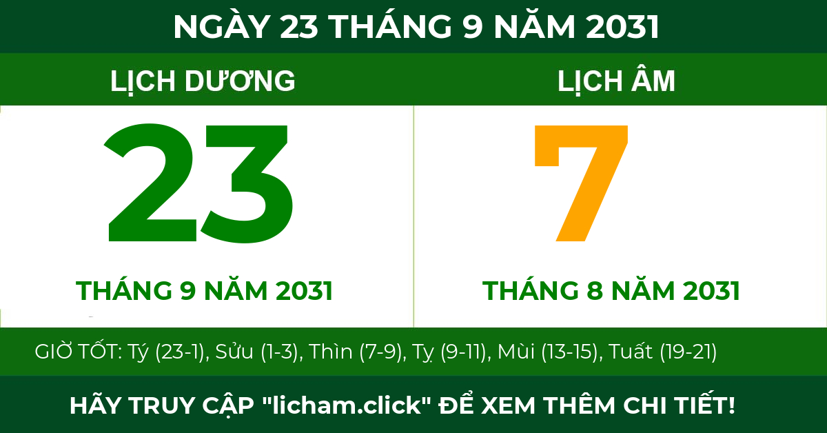 lịch âm ngày 23 tháng 9 năm 2031