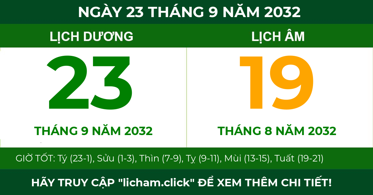 lịch âm ngày 23 tháng 9 năm 2032