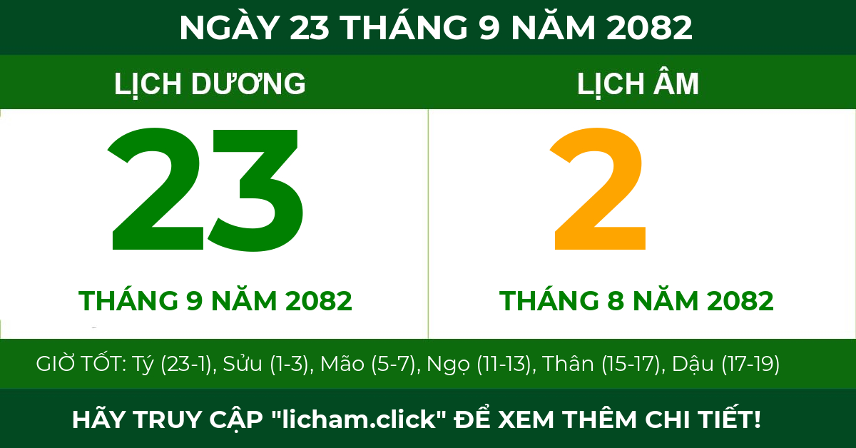 lịch âm ngày 23 tháng 9 năm 2082