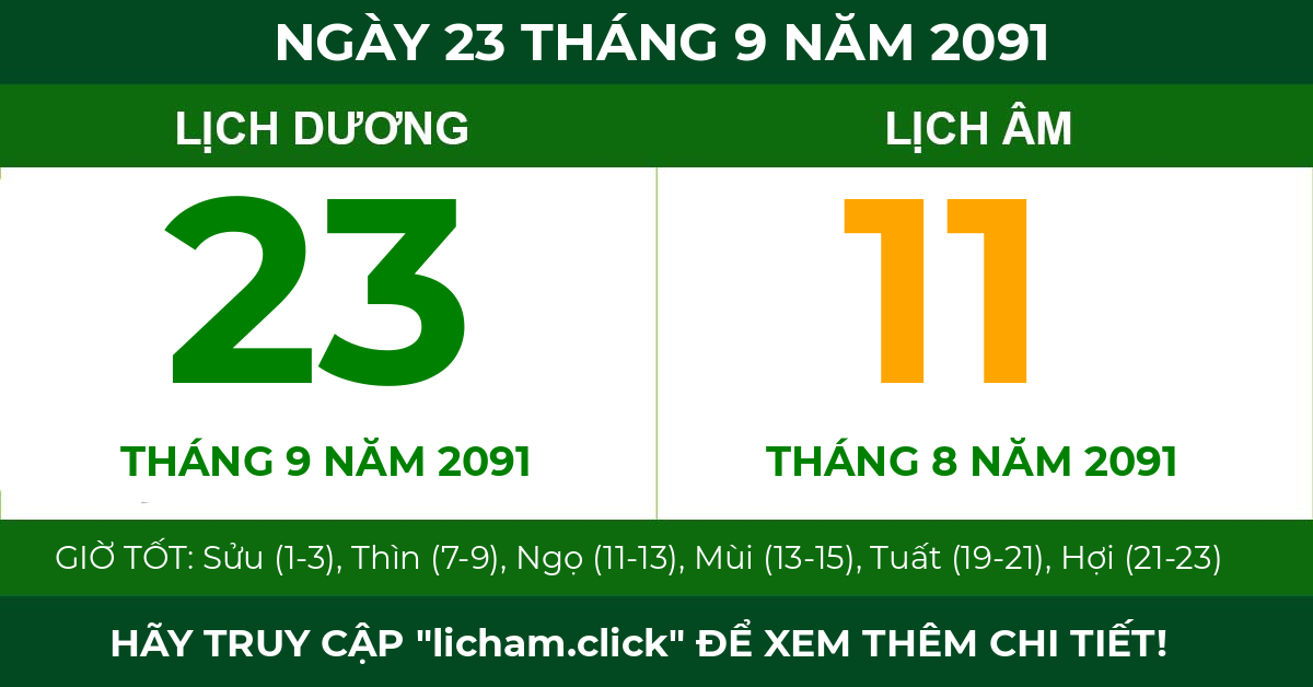 lịch âm ngày 23 tháng 9 năm 2091
