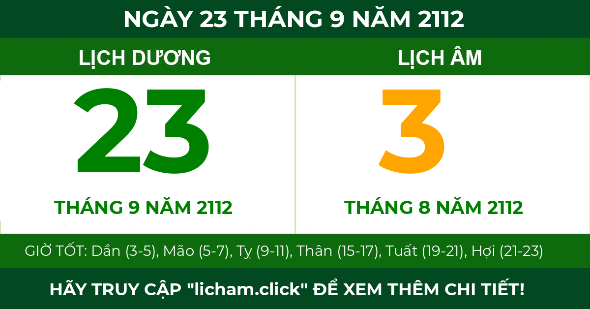 lịch âm ngày 23 tháng 9 năm 2112