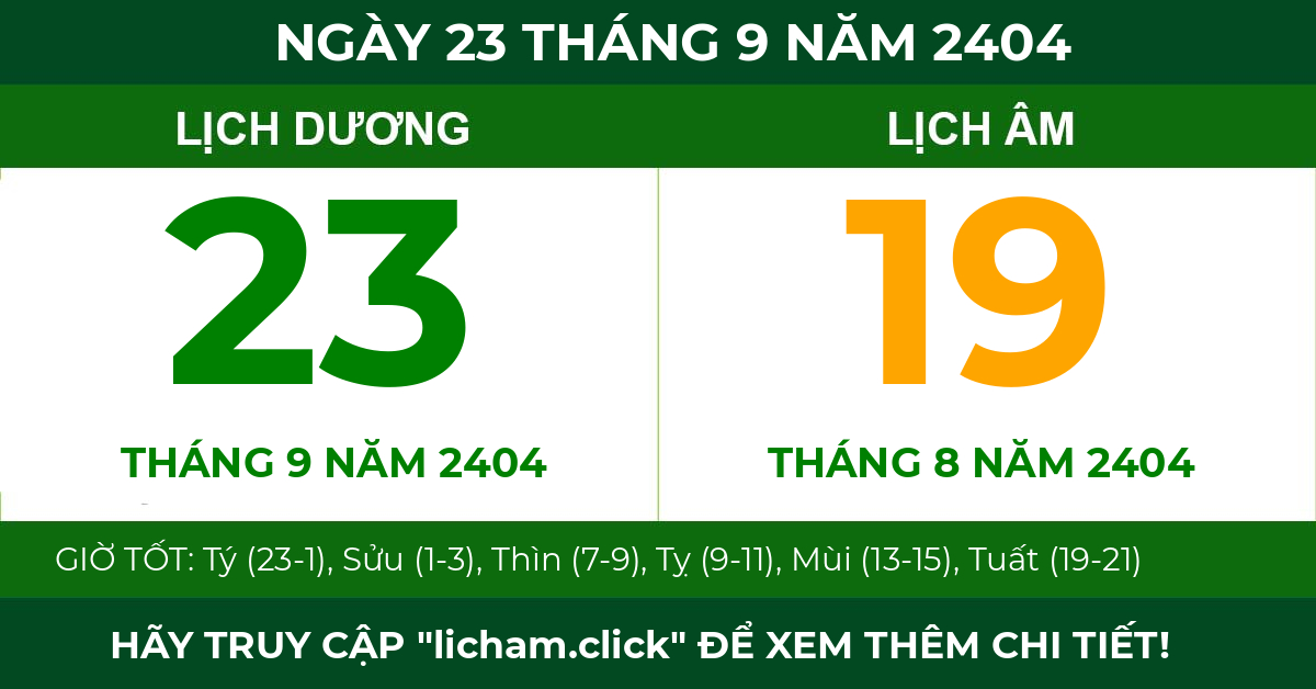 lịch âm ngày 23 tháng 9 năm 2404
