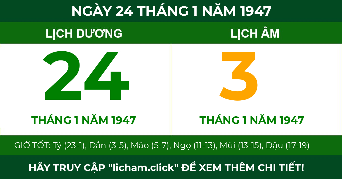 lịch âm ngày 24 tháng 1 năm 1947