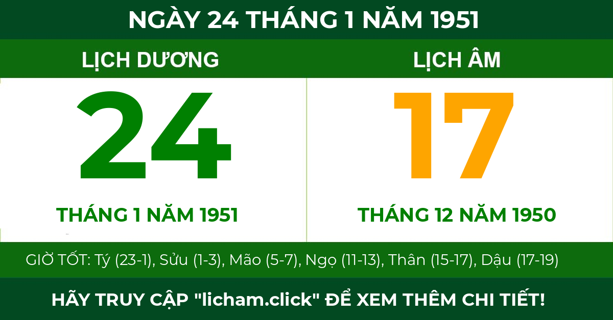 lịch âm ngày 24 tháng 1 năm 1951
