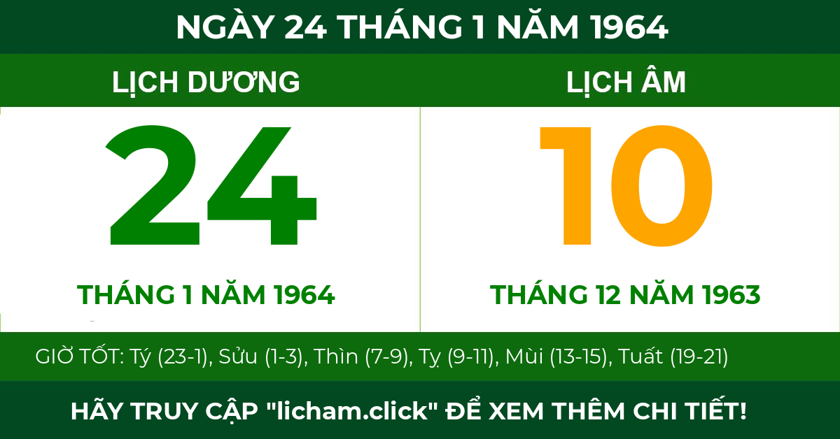 lịch âm ngày 24 tháng 1 năm 1964