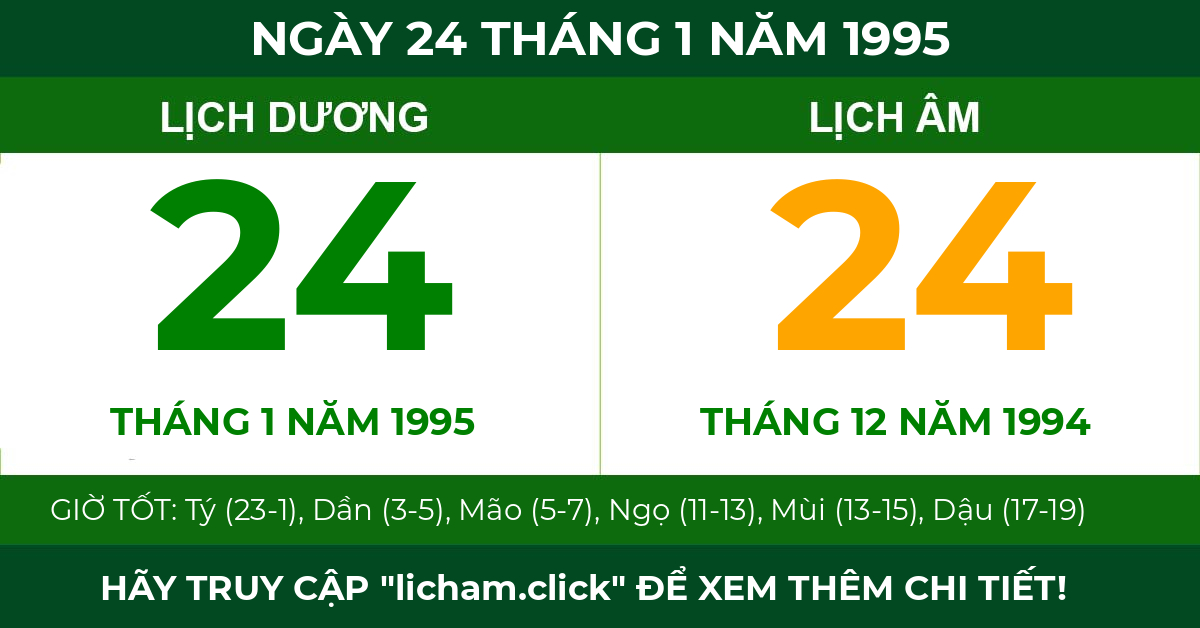 lịch âm ngày 24 tháng 1 năm 1995