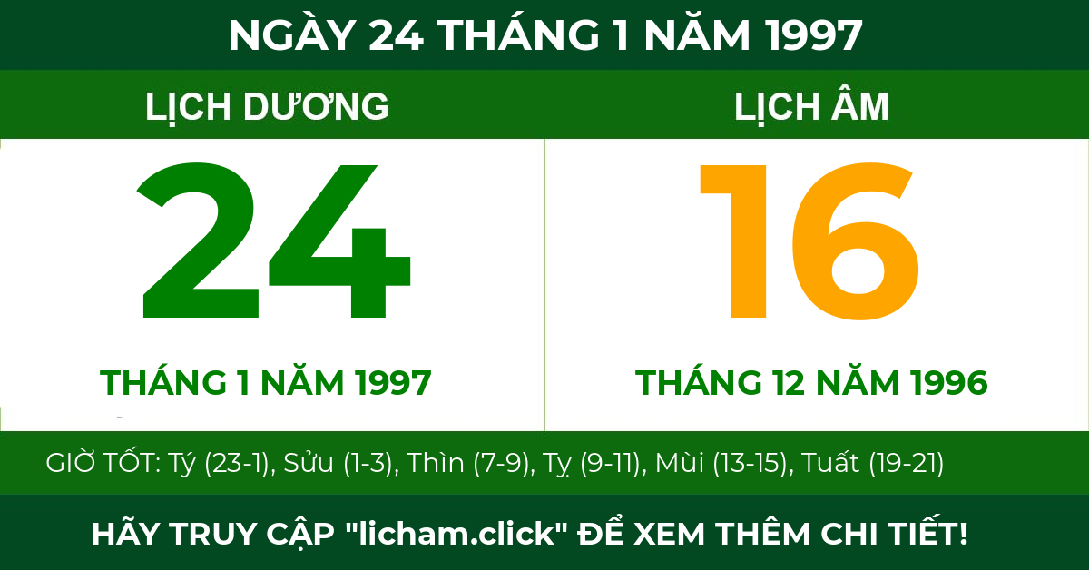 lịch âm ngày 24 tháng 1 năm 1997